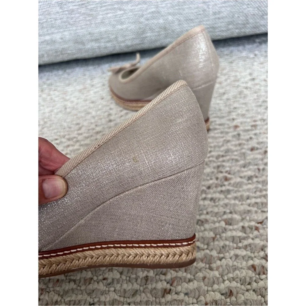 Tory Burch Jackie Canvas Bow Peep Toe Espadrille Wedges